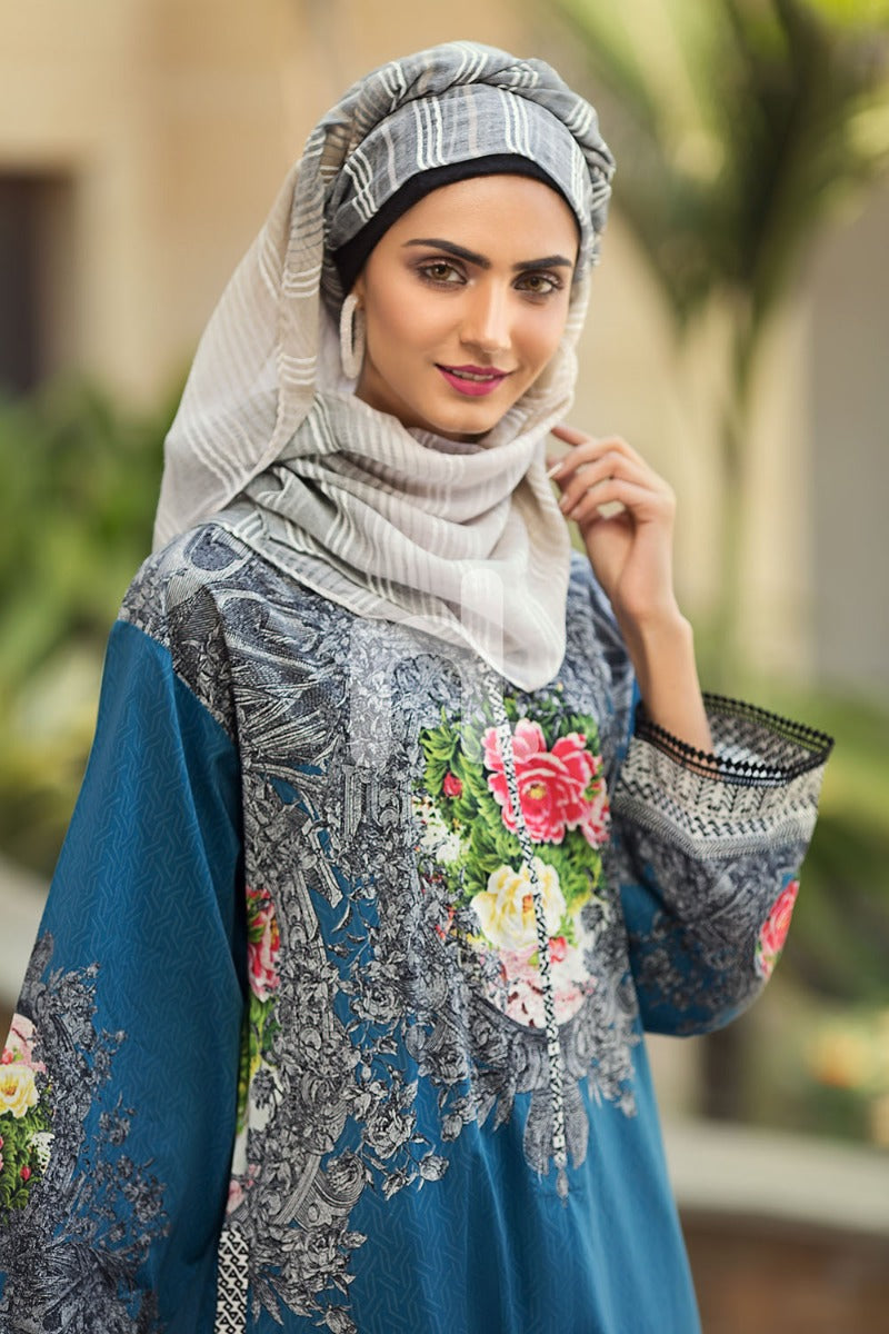 DS19-71 Blue Digital Printed Stitched Jalabiya - 1PC - Nishat Linen UAE