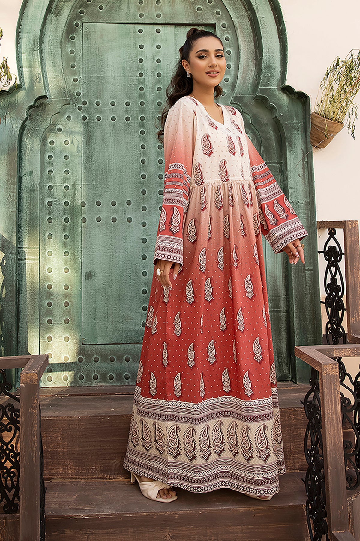 DS22-126-Tassels Detailing Printed Fustaan 1PC