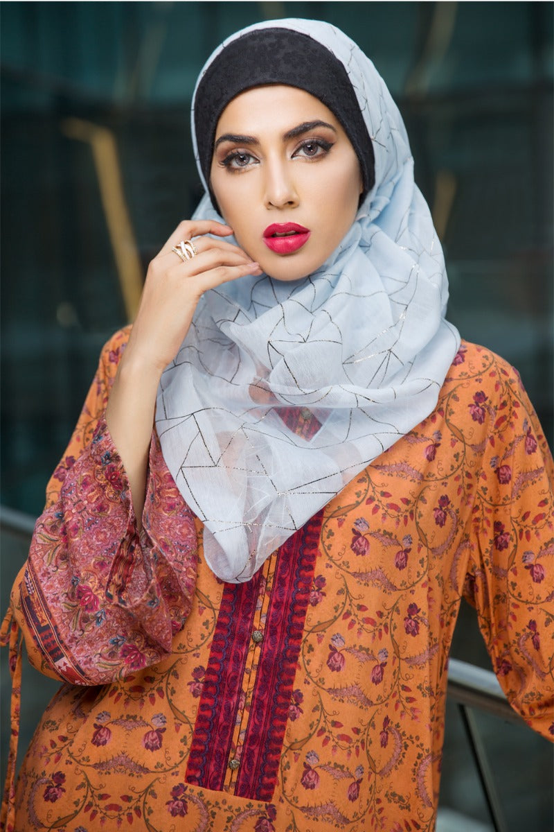 DSW18-18 Orange Digital Printed Stitched Lawn Jalabiya - 1PC - Nishat Linen UAE
