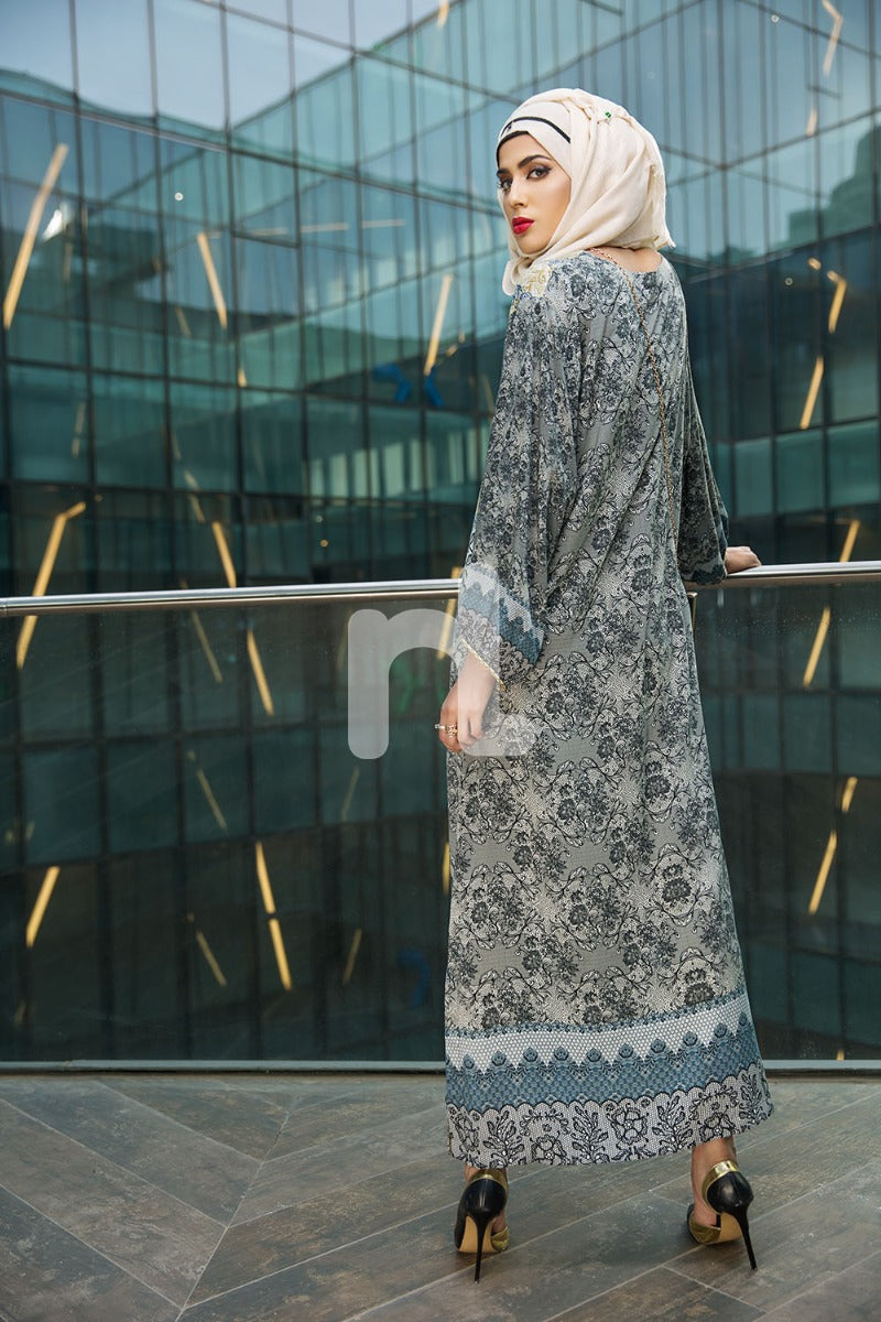 DSW18-19 Grey Digital Printed Stitched Lawn Jalabiya - 1PC - Nishat Linen UAE