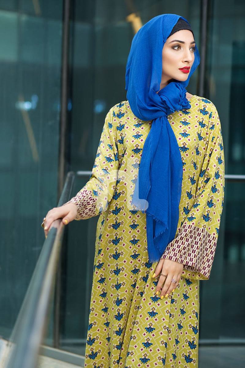 DSW19-29 Yellow Digital Printed Stitched  Jalabiya – 1PC - Nishat Linen UAE