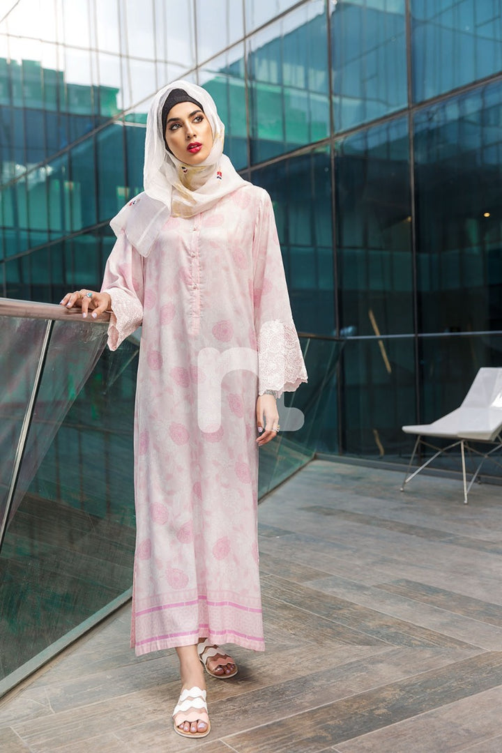 DSW19-34 Pink Digital Printed Stitched  Jalabiya – 1PC - Nishat Linen UAE