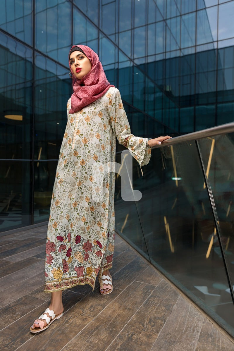 DSW19-39 Peach Digital Printed Stitched  Jalabiya – 1PC - Nishat Linen UAE