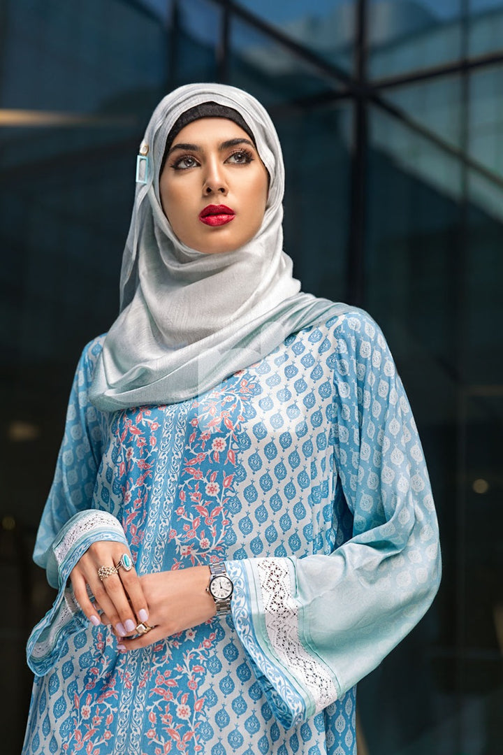 DSW19-40 Blue Digital Printed Stitched  Jalabiya – 1PC - Nishat Linen UAE