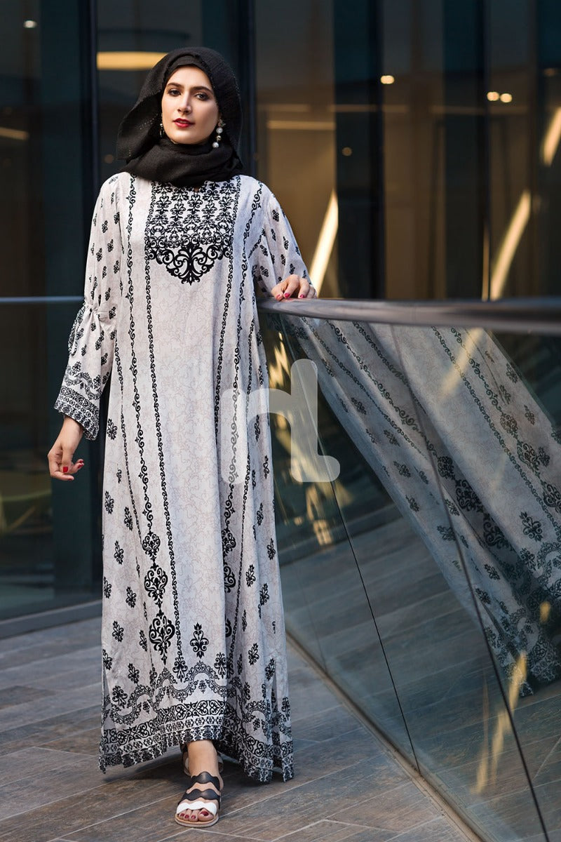 DSW19-52 Off White Digital Printed Stitched Lawn Jalabiya – 1PC - Nishat Linen UAE