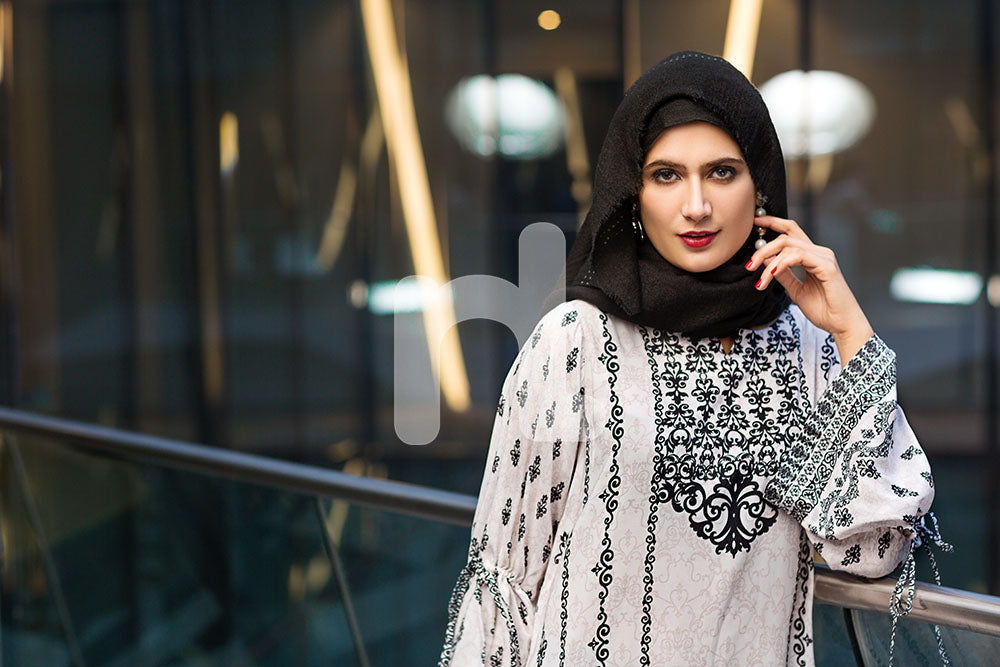 DSW19-52 Off White Digital Printed Stitched Lawn Jalabiya – 1PC - Nishat Linen UAE