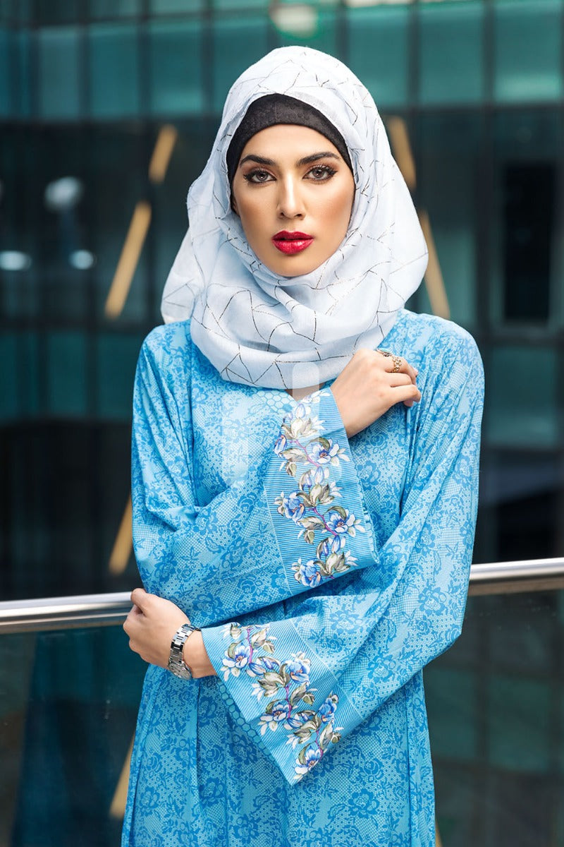DSW19-55 Blue Digital Printed Stitched Lawn Jalabiya – 1PC - Nishat Linen UAE