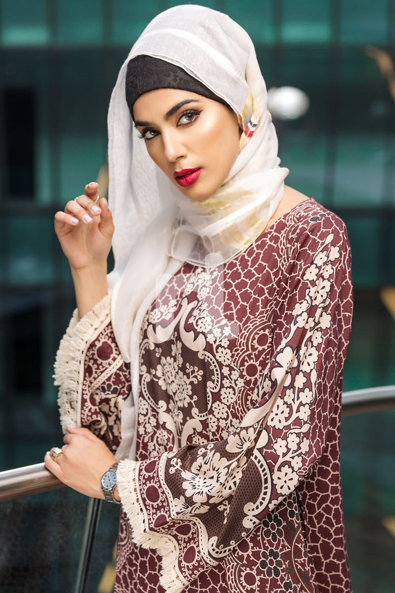 DSW19-57 Brown Digital Printed Stitched Lawn Jalabiya – 1PC - Nishat Linen UAE