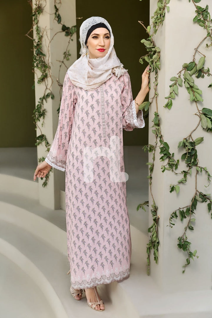 DSW19-81 Pink Digital Printed Stitched  Jalabiya – 1PC - Nishat Linen UAE