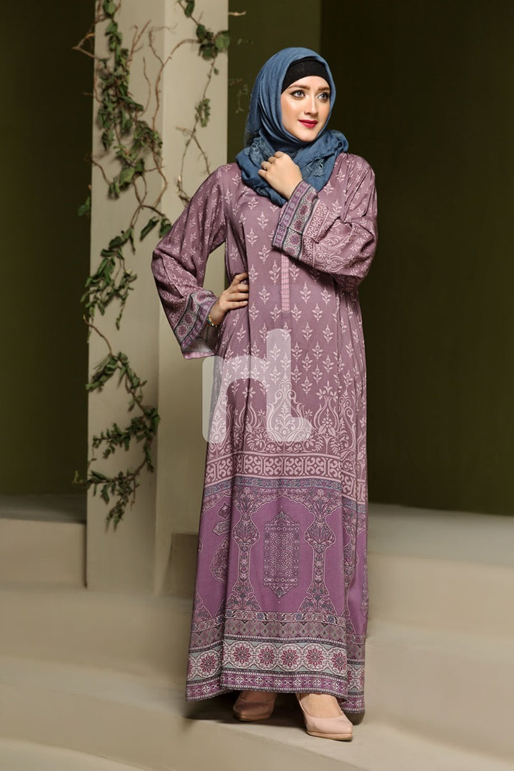 DSW19-86 Purple Digital Printed Stitched  Jalabiya – 1PC - Nishat Linen UAE