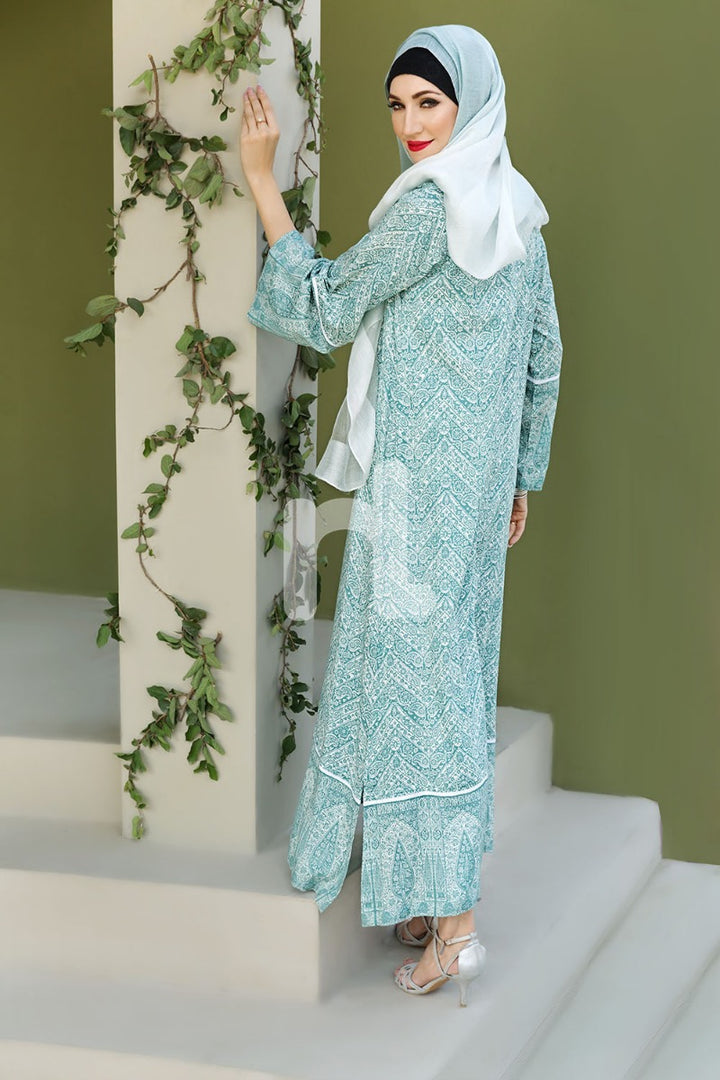 DSW19-90 Green Digital Printed Stitched  Jalabiya – 1PC - Nishat Linen UAE