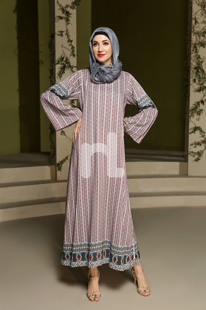 DSW19-92 Maroon Digital Printed Stitched  Jalabiya – 1PC - Nishat Linen UAE