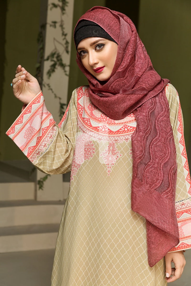 DSW19-95 Green Digital Printed Stitched  Jalabiya – 1PC - Nishat Linen UAE