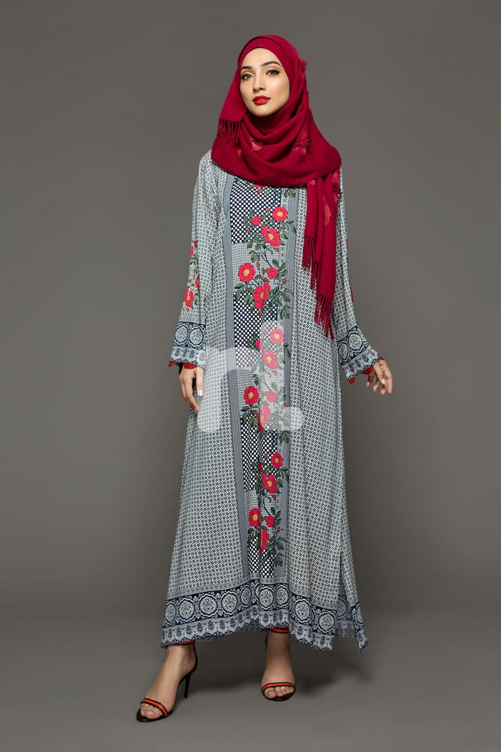 DW18-23 Grey Digital Printed Stitched Cotton Modal Jalabiya - 1PC - Nishat Linen UAE