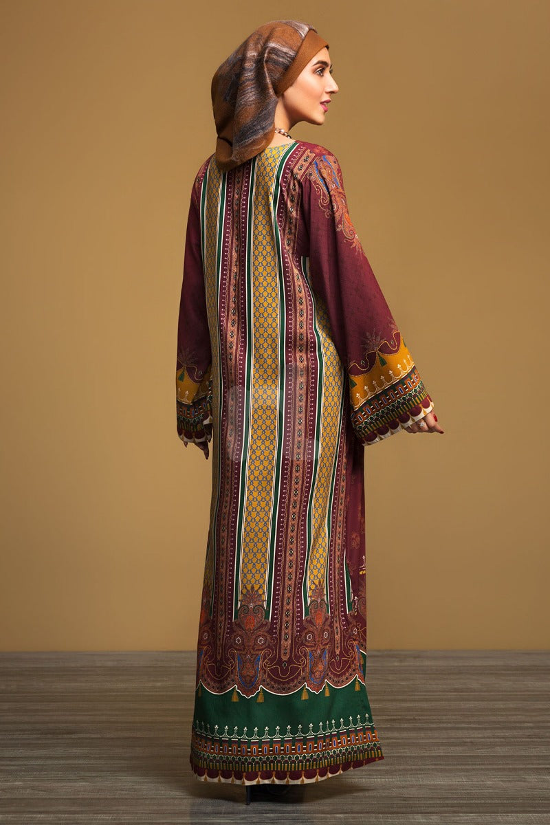 DW19-50 Maroon Printed Stitched Jalabiya – 1PC - Nishat Linen UAE