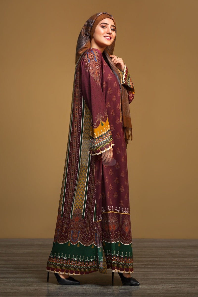 DW19-50 Maroon Printed Stitched Jalabiya – 1PC - Nishat Linen UAE