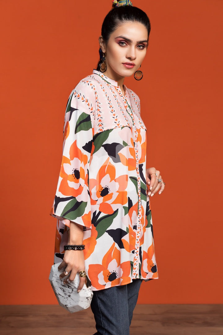 FW19-28 Pink Printed Stitched Micro Modal Fusion Top - 1PC - Nishat Linen UAE