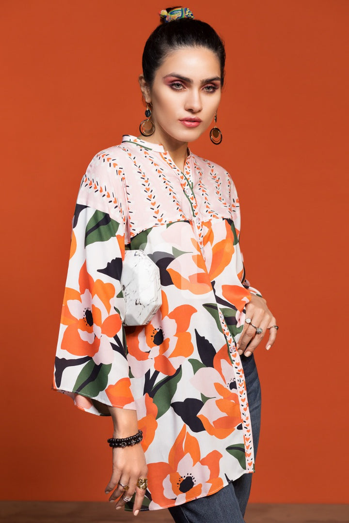 FW19-28 Pink Printed Stitched Micro Modal Fusion Top - 1PC - Nishat Linen UAE