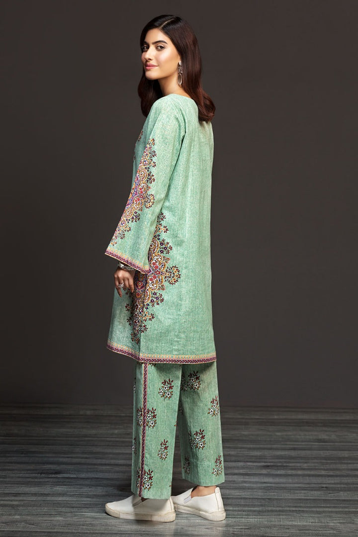 PDW19-01 Green Printed Stitched Karandi Shirt & Printed Trouser - 3PC - Nishat Linen UAE