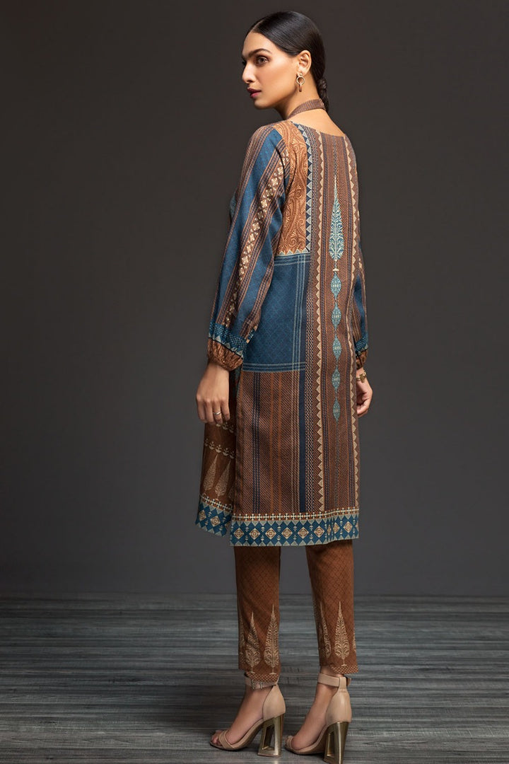 PDW19-32 Brown Printed Stitched Karandi Shirt & Printed Trouser - 2PC - Nishat Linen UAE