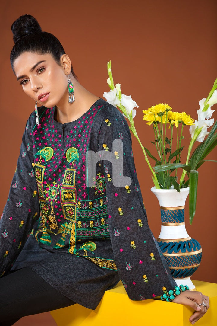 PS19-35 Black Textured Embroidered Stitched Shirt - 1PC - Nishat Linen UAE