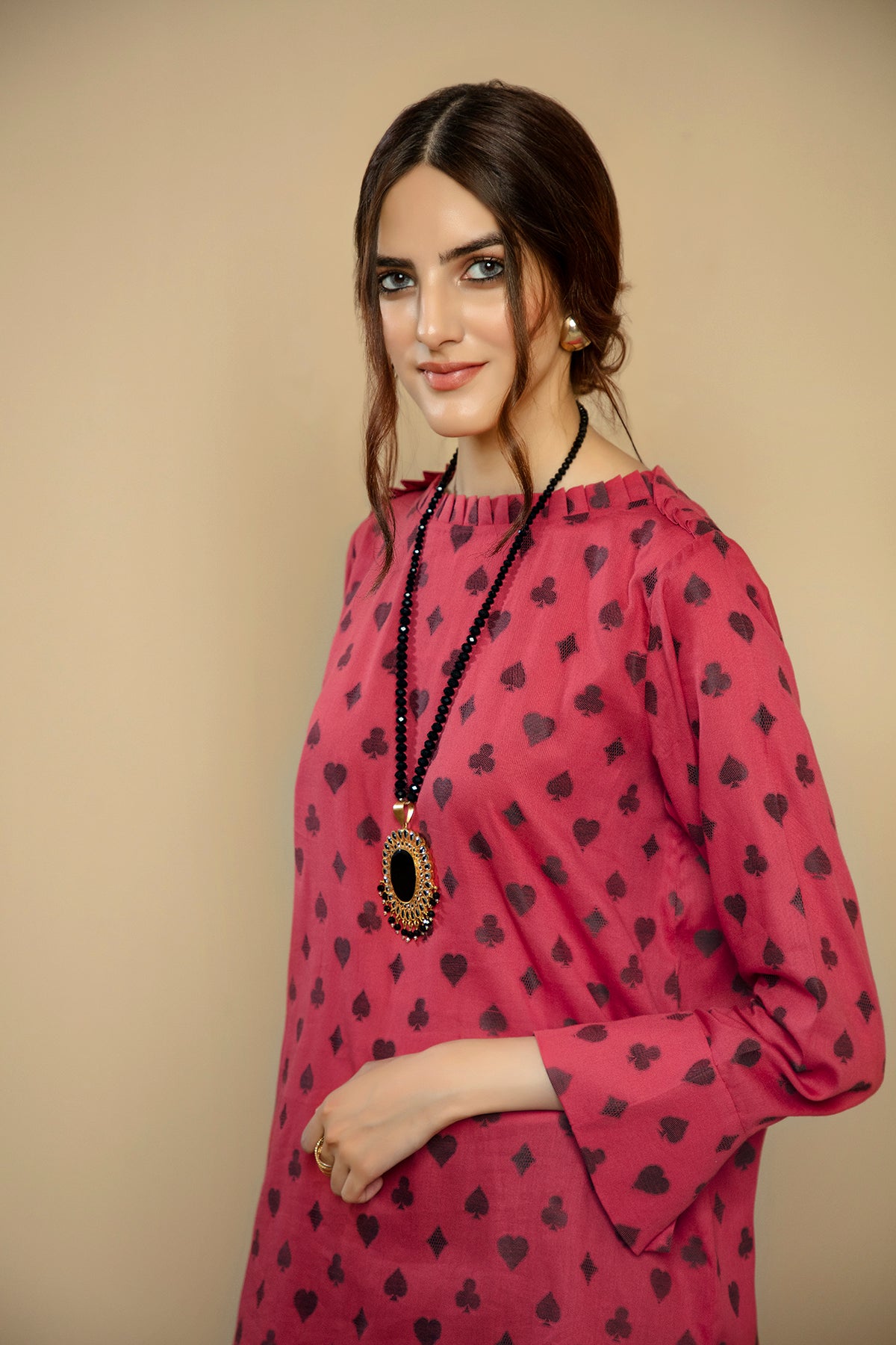 PS20-229-Neck & Shoulder Frilled Classic Shirt-1PC