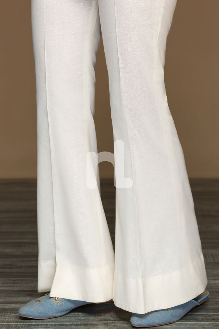 PW19-38 Off White Plain Dyed Stitched Karandi Boot Cut Trouser For Women - Nishat Linen UAE