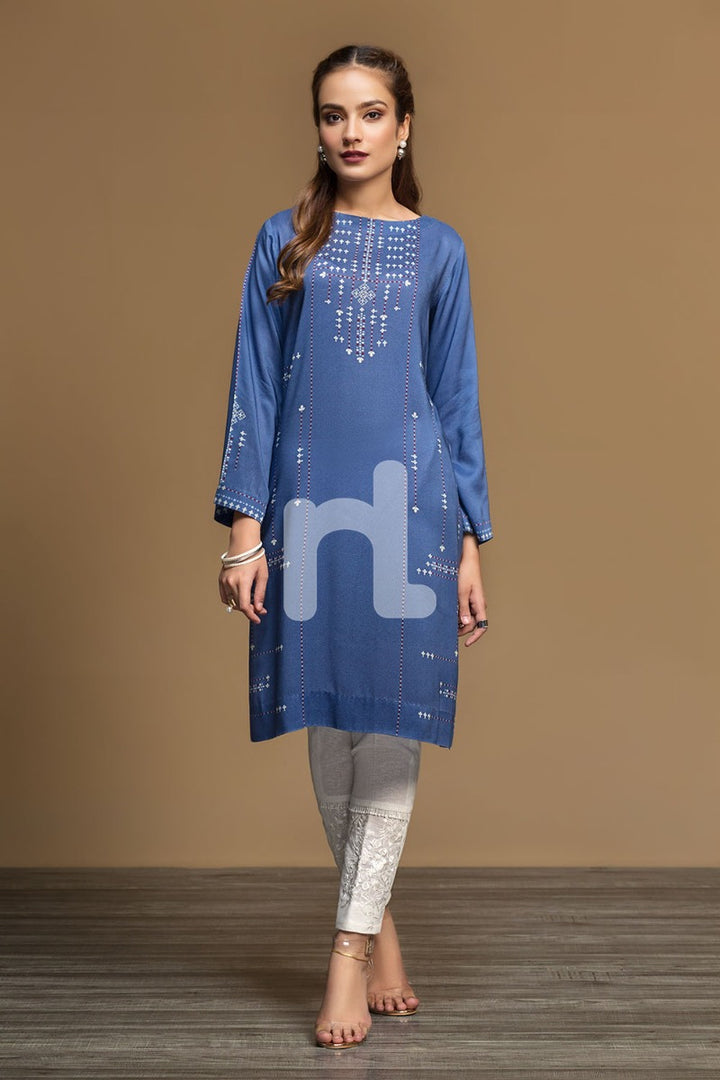 PW19-88 Blue Digital Printed Stitched Linen Shirt - 1PC - Nishat Linen UAE